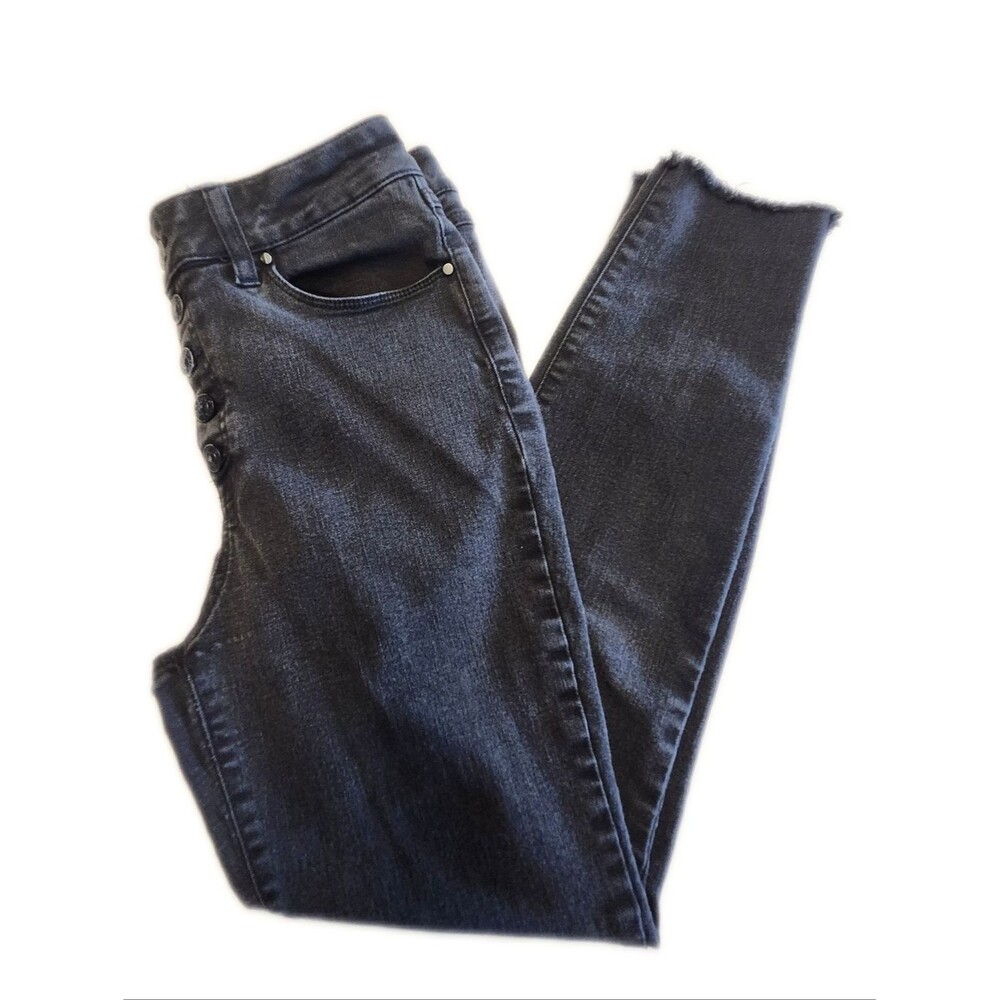 Rewash Black Wash Button Fly Stretch Skinny Jeans, Raw Hems, 9/29